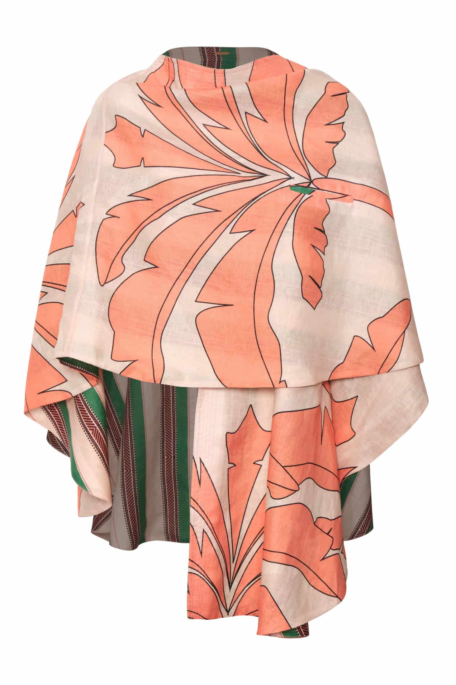 Cavalo Linen Poncho / Peach Palms - Green Artisanal Stripes - miniatura 8