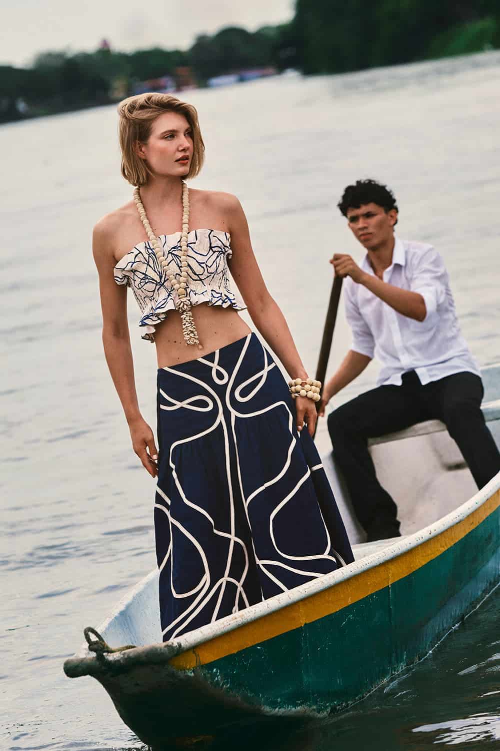 Crop top caracola ivory navy - miniatura 3
