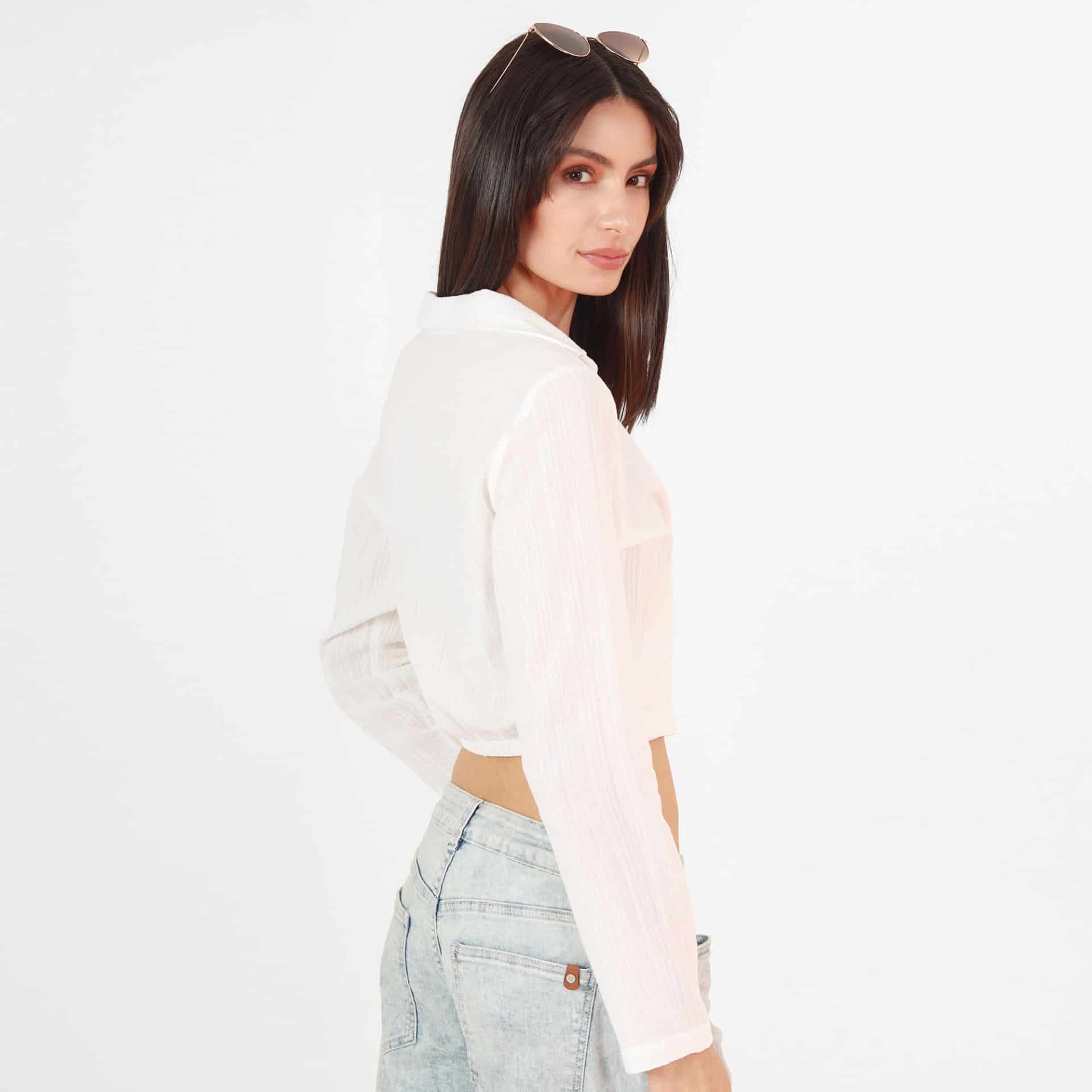 Blusa Cuello V Manga Larga con Lazo - miniatura 1