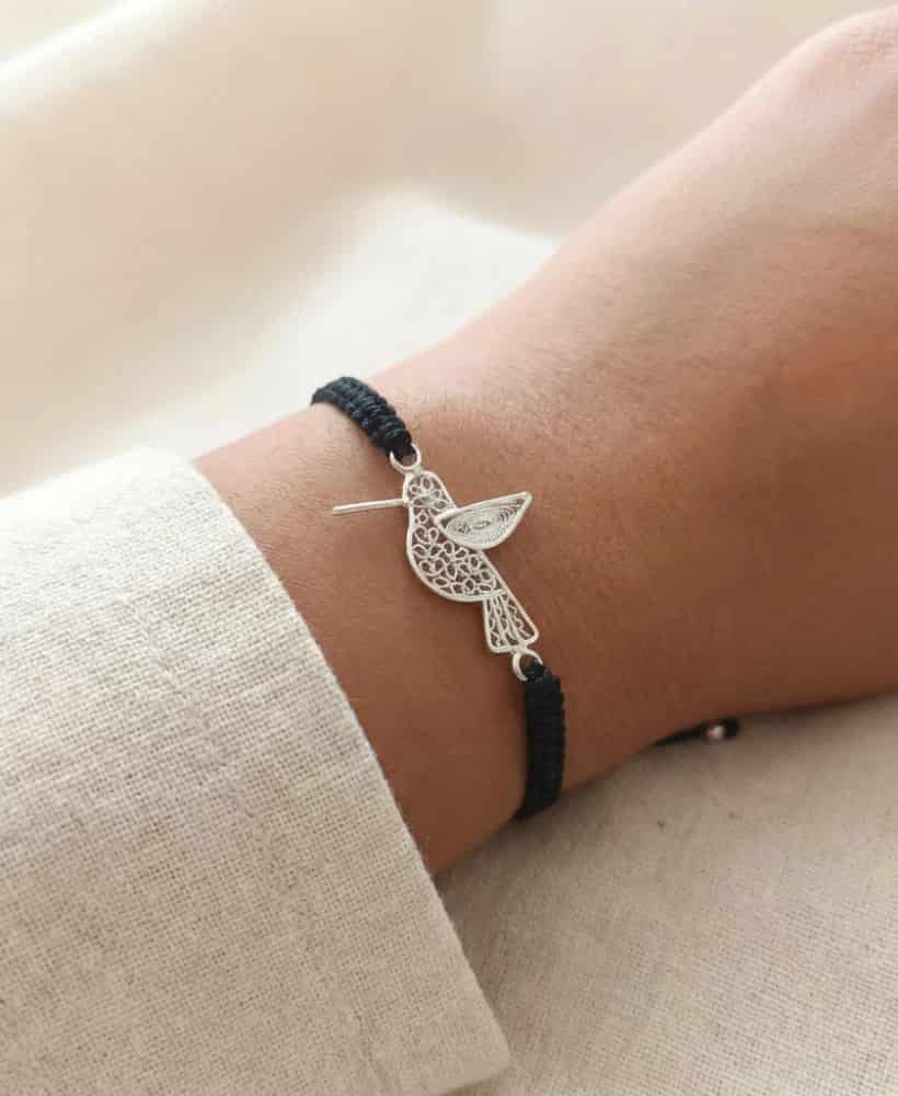 Pulsera Colibri Plata ley 950 Tejida Macrame Filigrana - miniatura 2