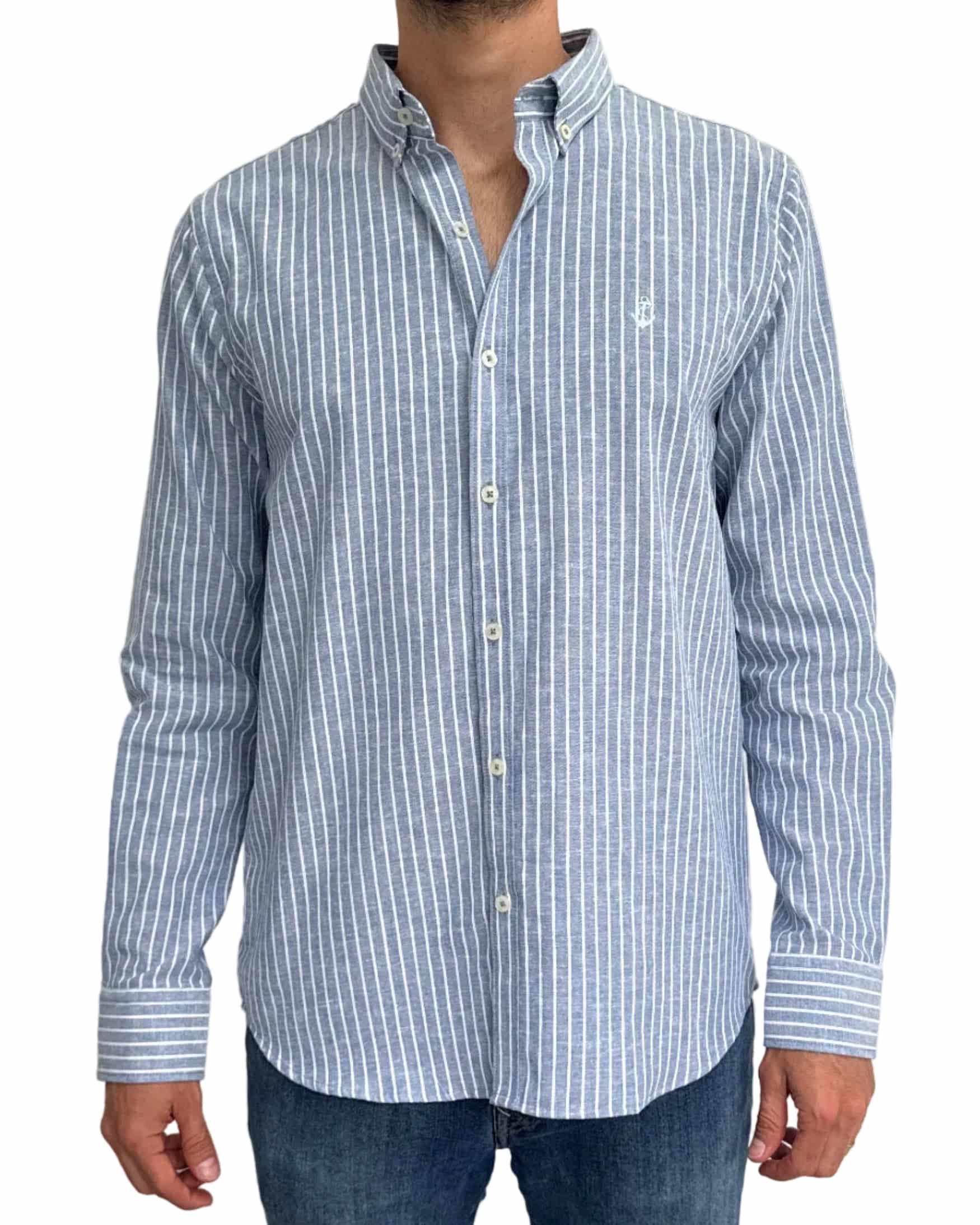 Camisa de Lino Navy y Rayas Blancas - miniatura 3