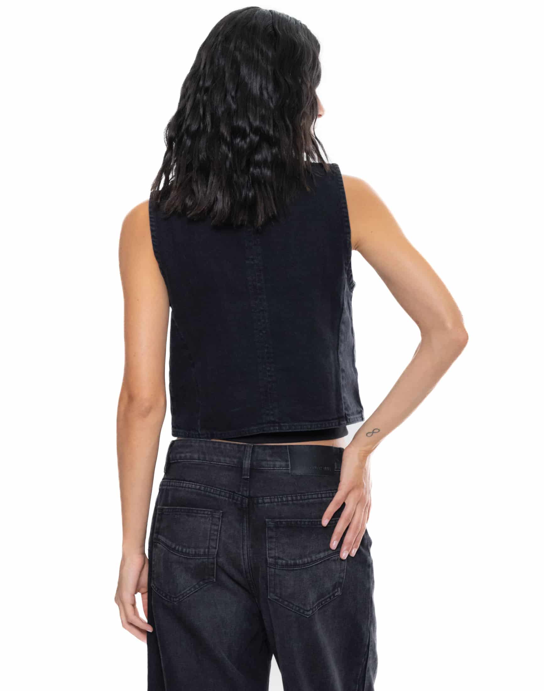 Chaleco Denim Negro Con Bolsillos - miniatura 8