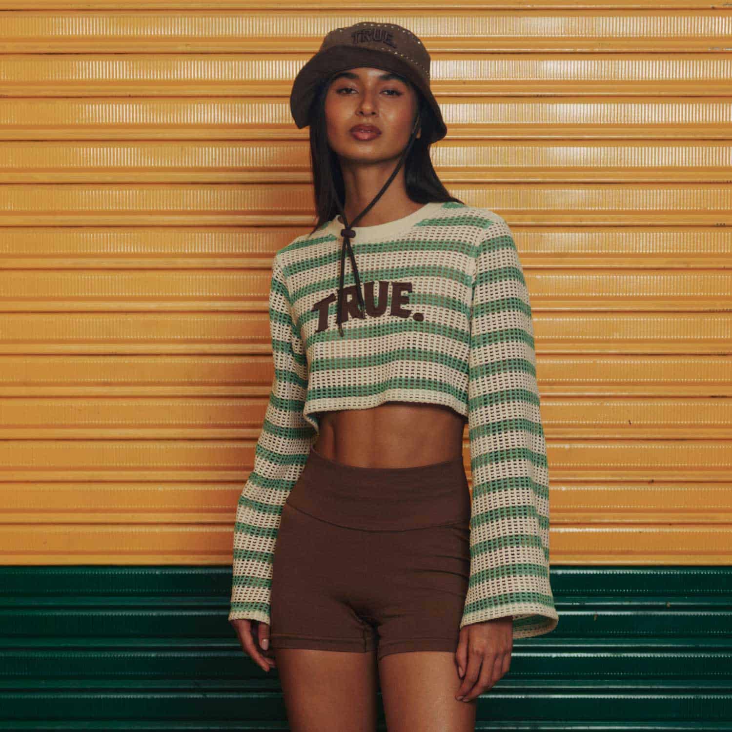 Texture Wide Sleeve Crop Top - Cream - miniatura 2