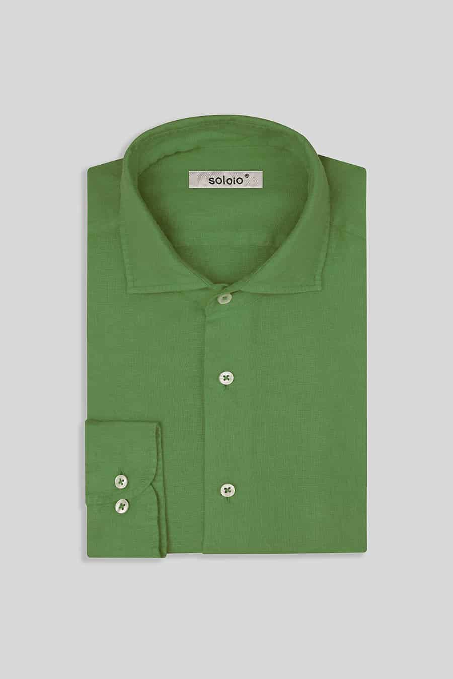Men's linen shirt apple green basic - miniatura 3