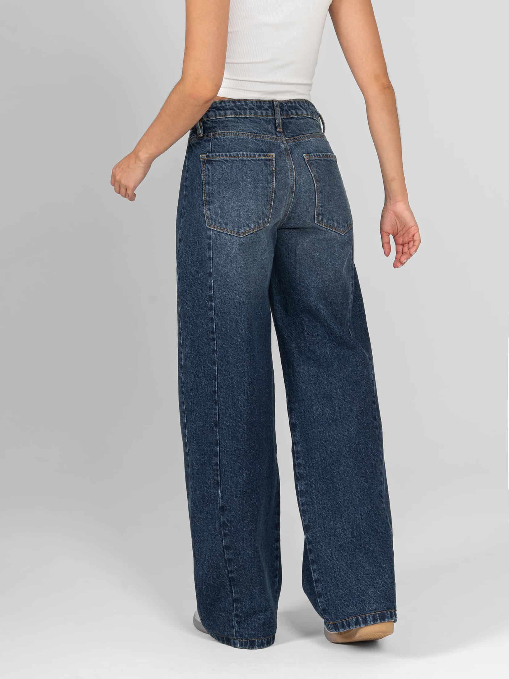 Ref: 066447 Jean wide leg, rígido, tiro alto, con cortes, tono azul oscuro - miniatura 2