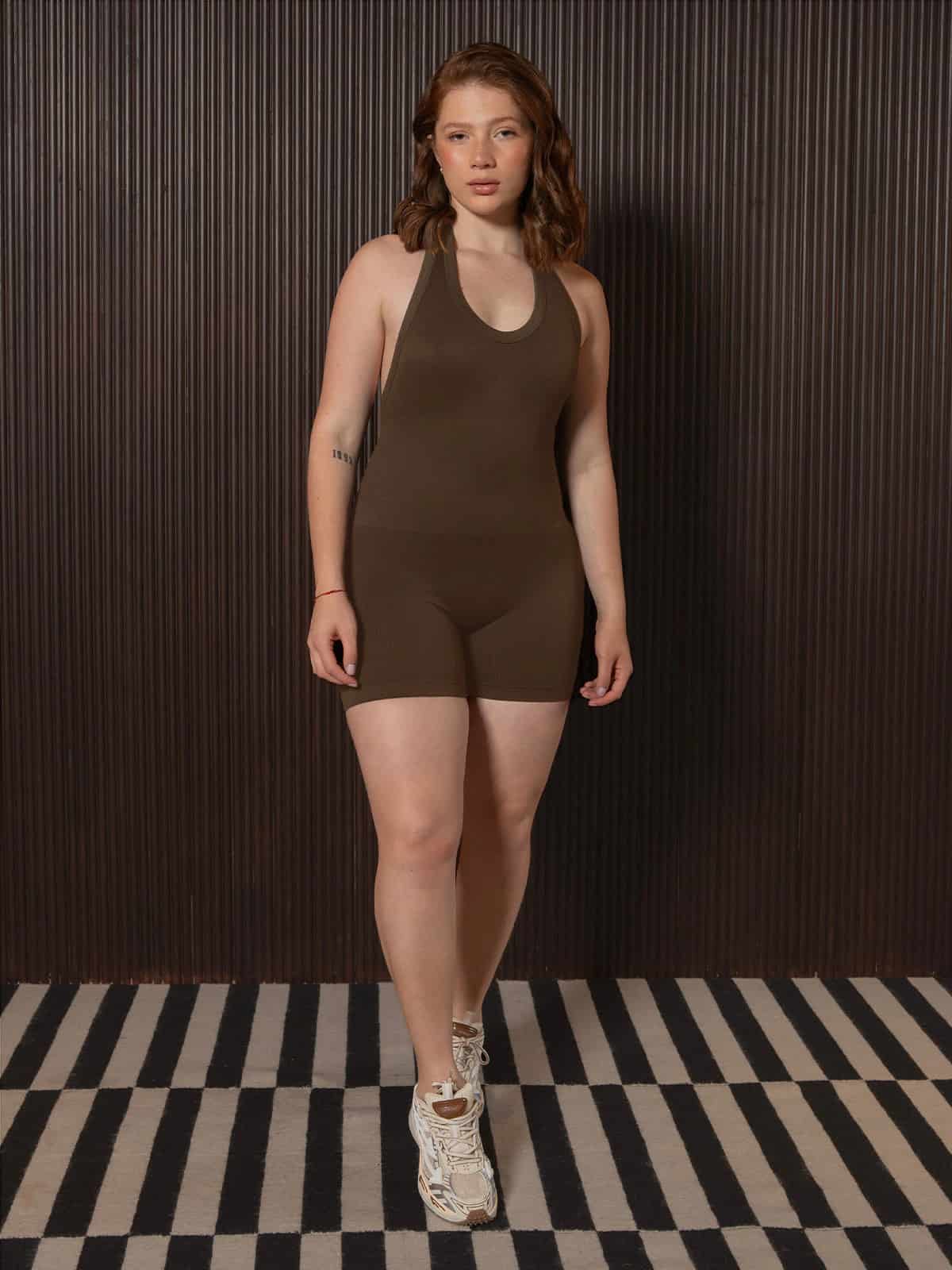 Rose enterizo seamless corto cafe - miniatura 1