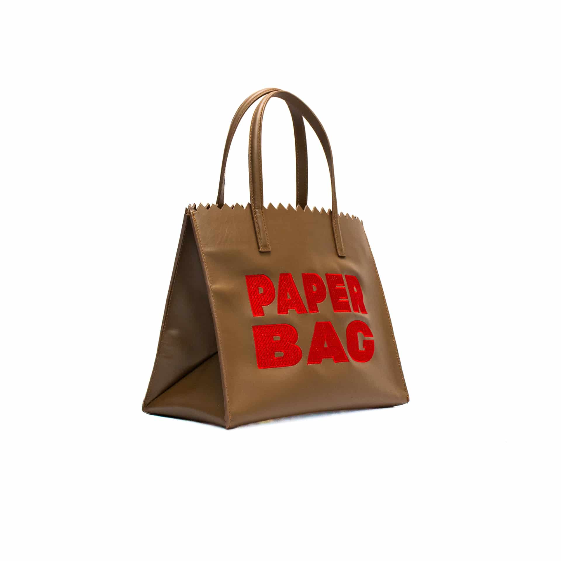 PAPER BAG SHORT - taupe x bordado rojo - miniatura 2