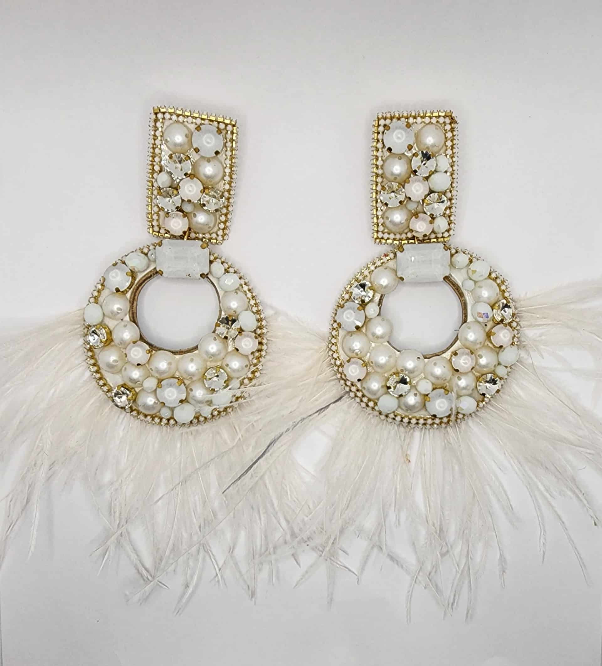 White Moon Feather Earrings - miniatura 1