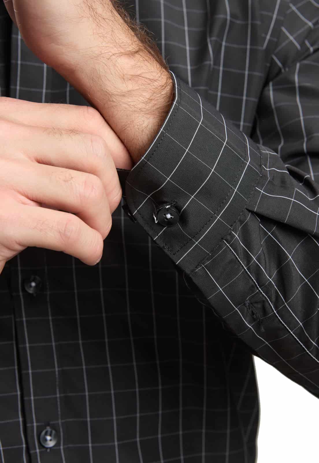 Camisa casual slim fit negra a cuadros blancos - miniatura 2