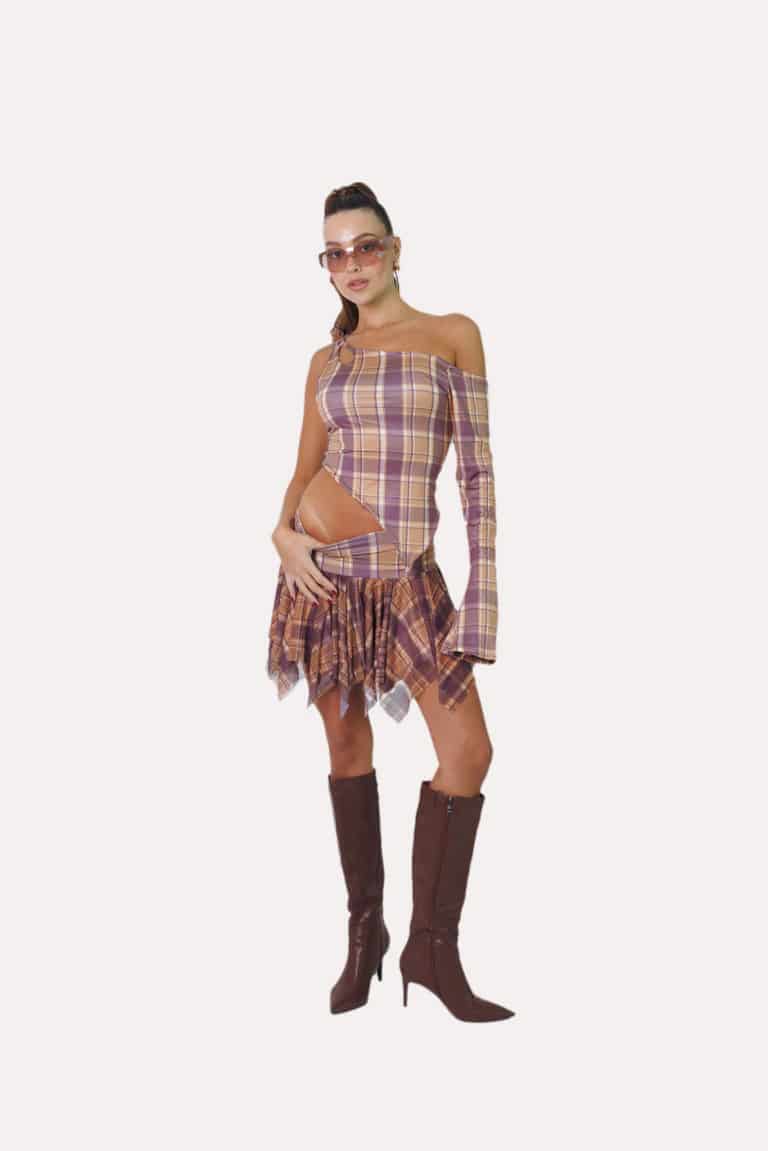 One Side Top In Purple Tartan - miniatura 1