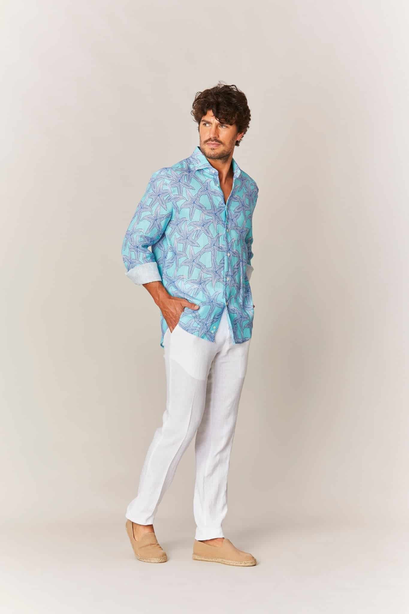 Men's linen shirt turquoise stella - miniatura 3