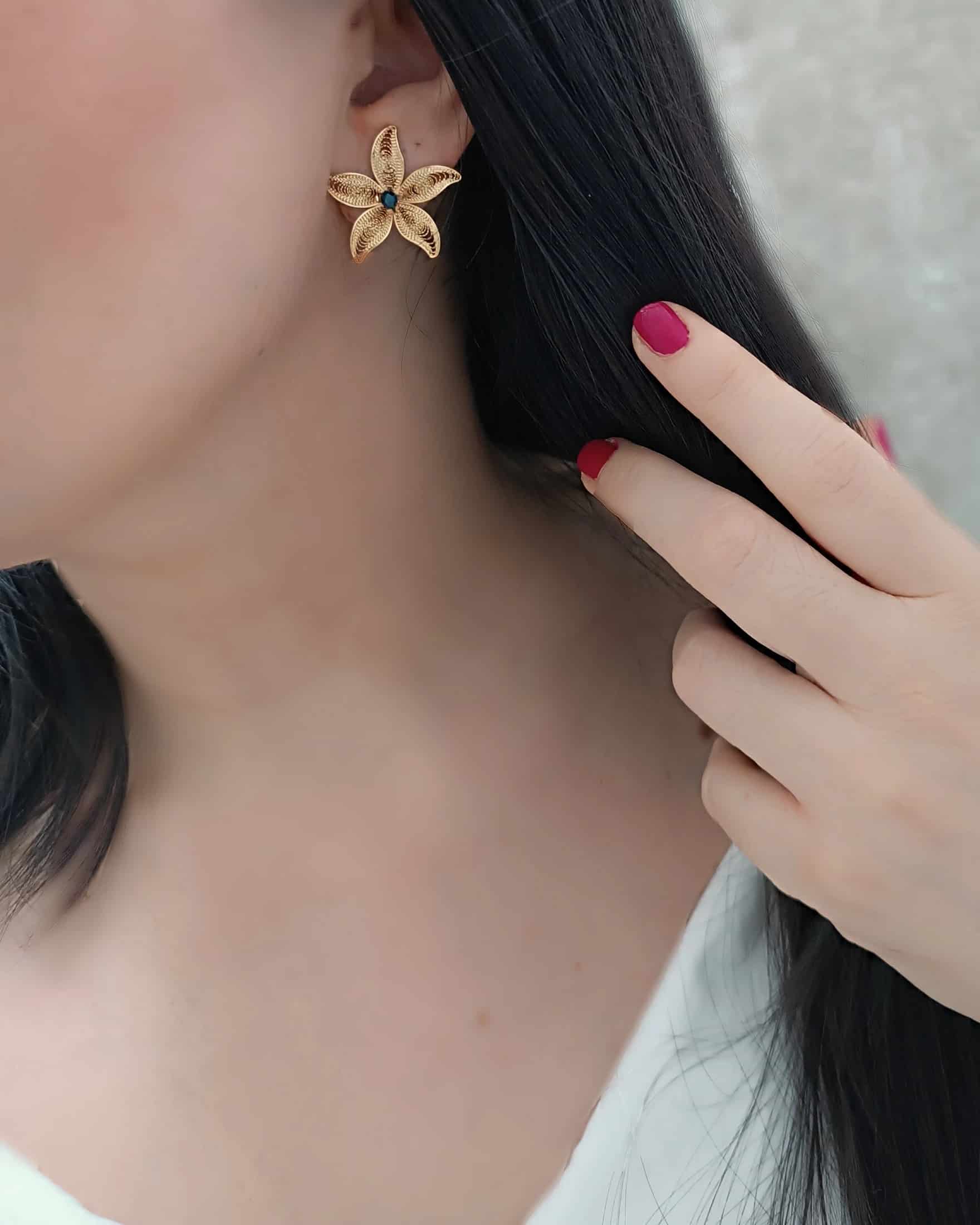 Aretes filigrana y cristal azul, Estrella de mar - miniatura 5