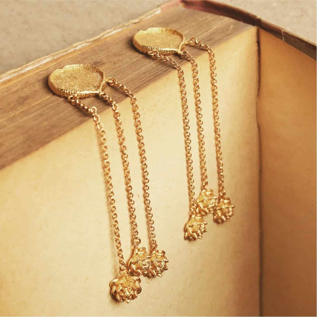 Aretes largos con hoja de victoria regia y flores de loto - miniatura 3