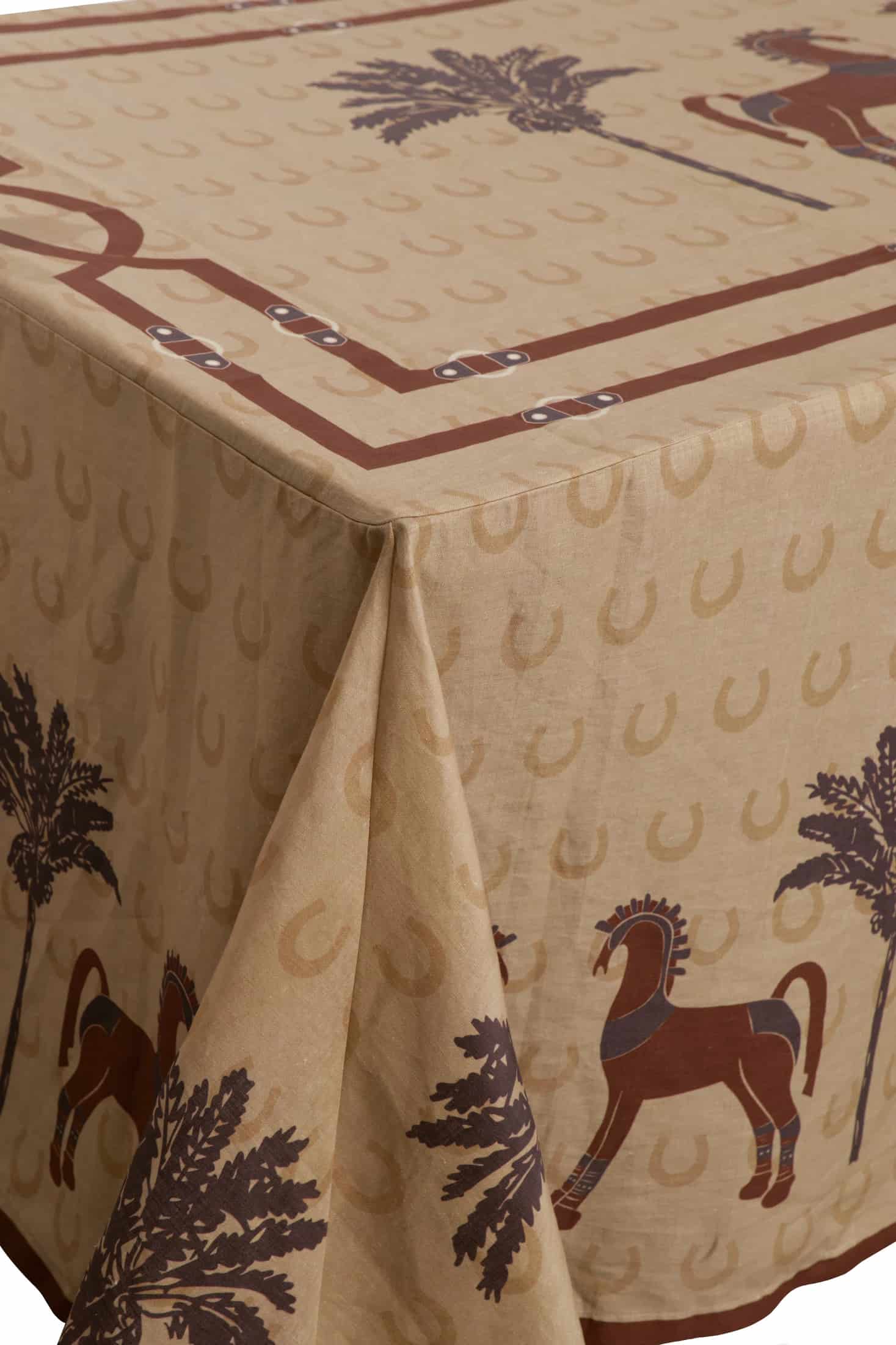 Solana Horses Linen Tablecloth  / Sand & Chocolate - miniatura 1