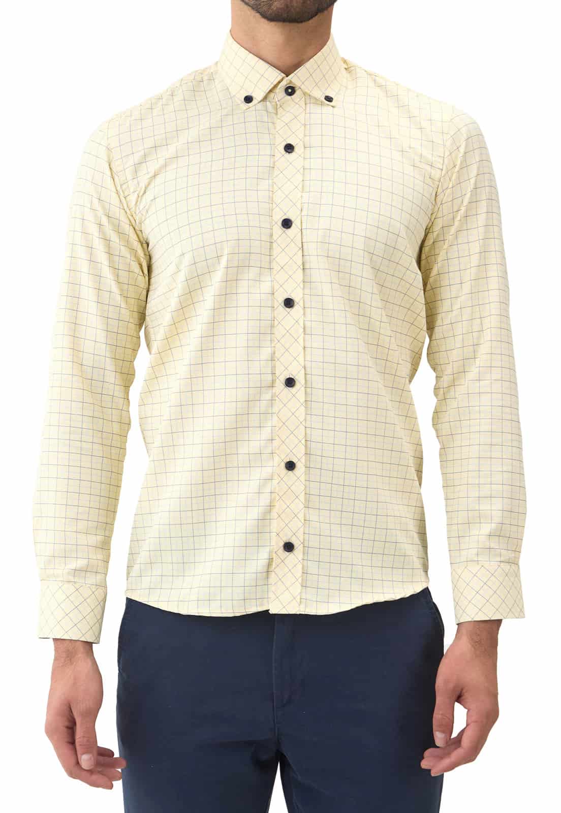 Camisa amarilla a cuadros azules con botón en contraste - miniatura 5