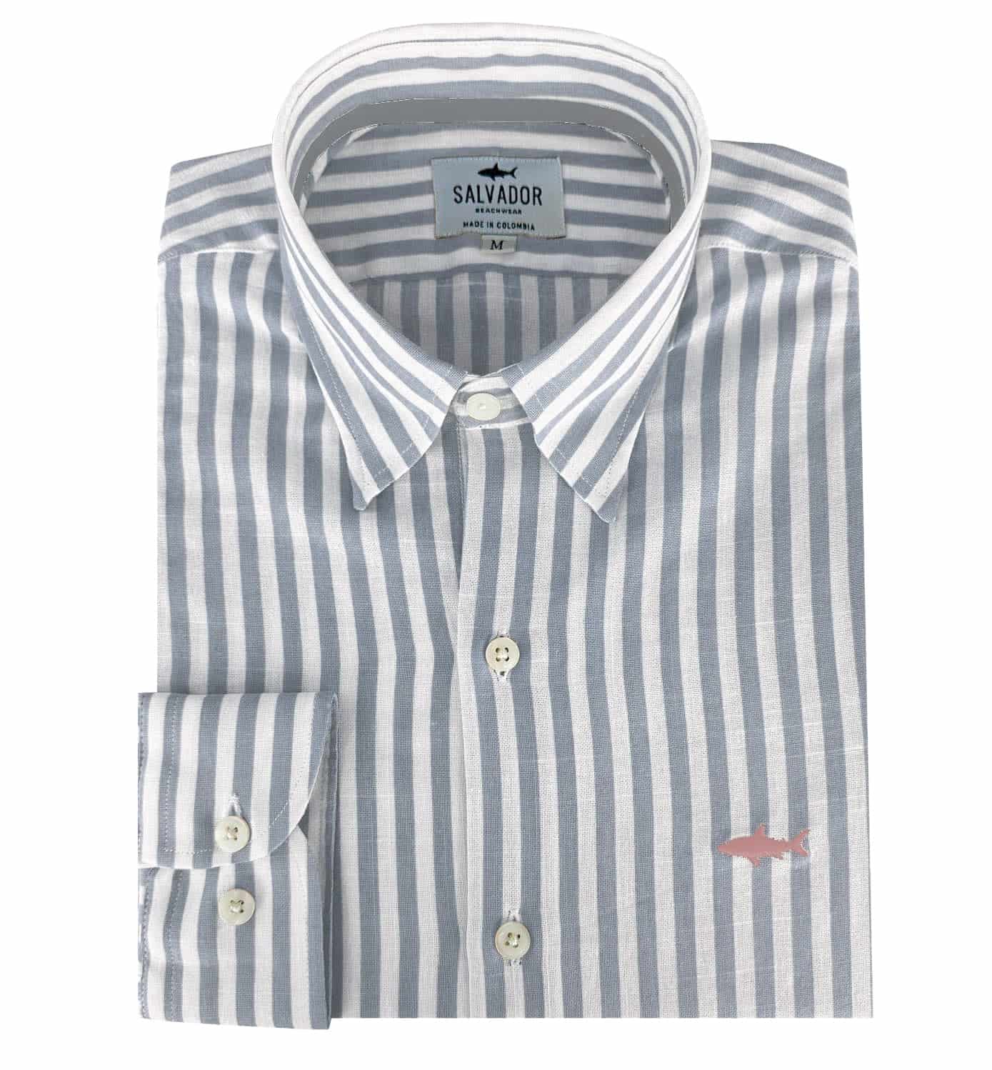 CAMISA BLANCA RAYAS AZUL GRIS - miniatura 1