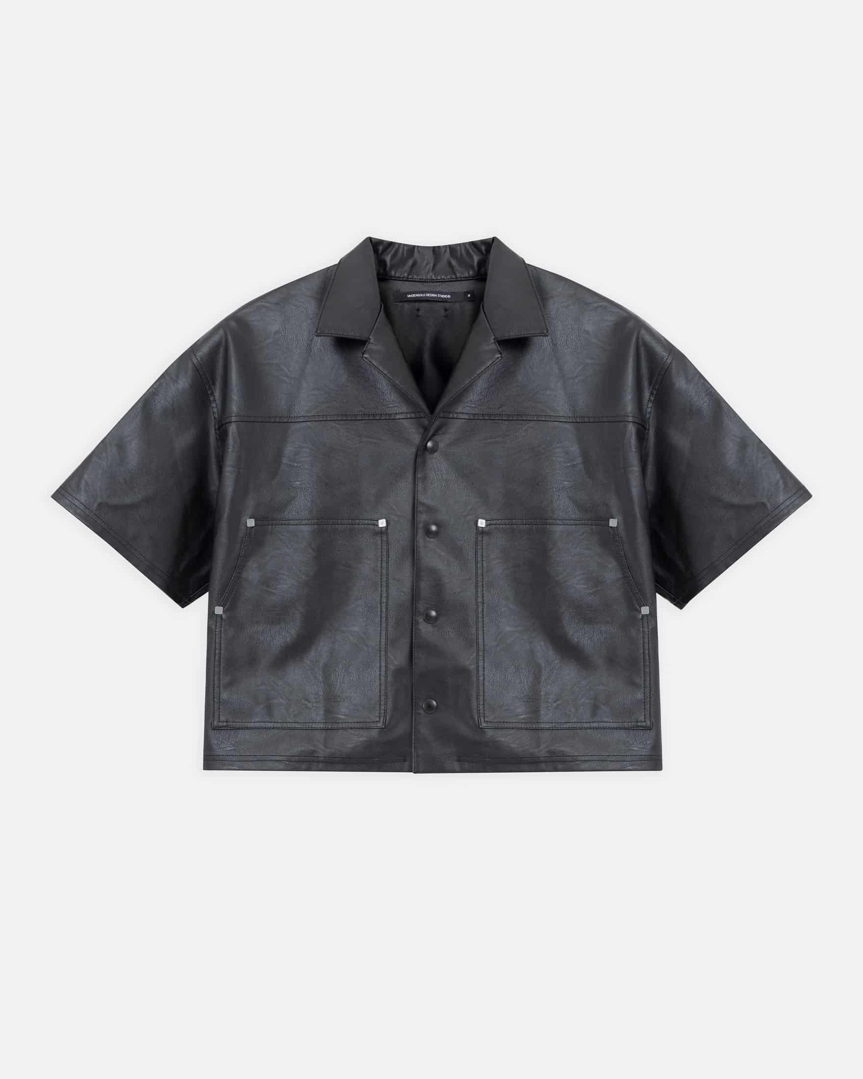 Capsule Basic Pleather Boxy Fit Shirt Black - miniatura 1
