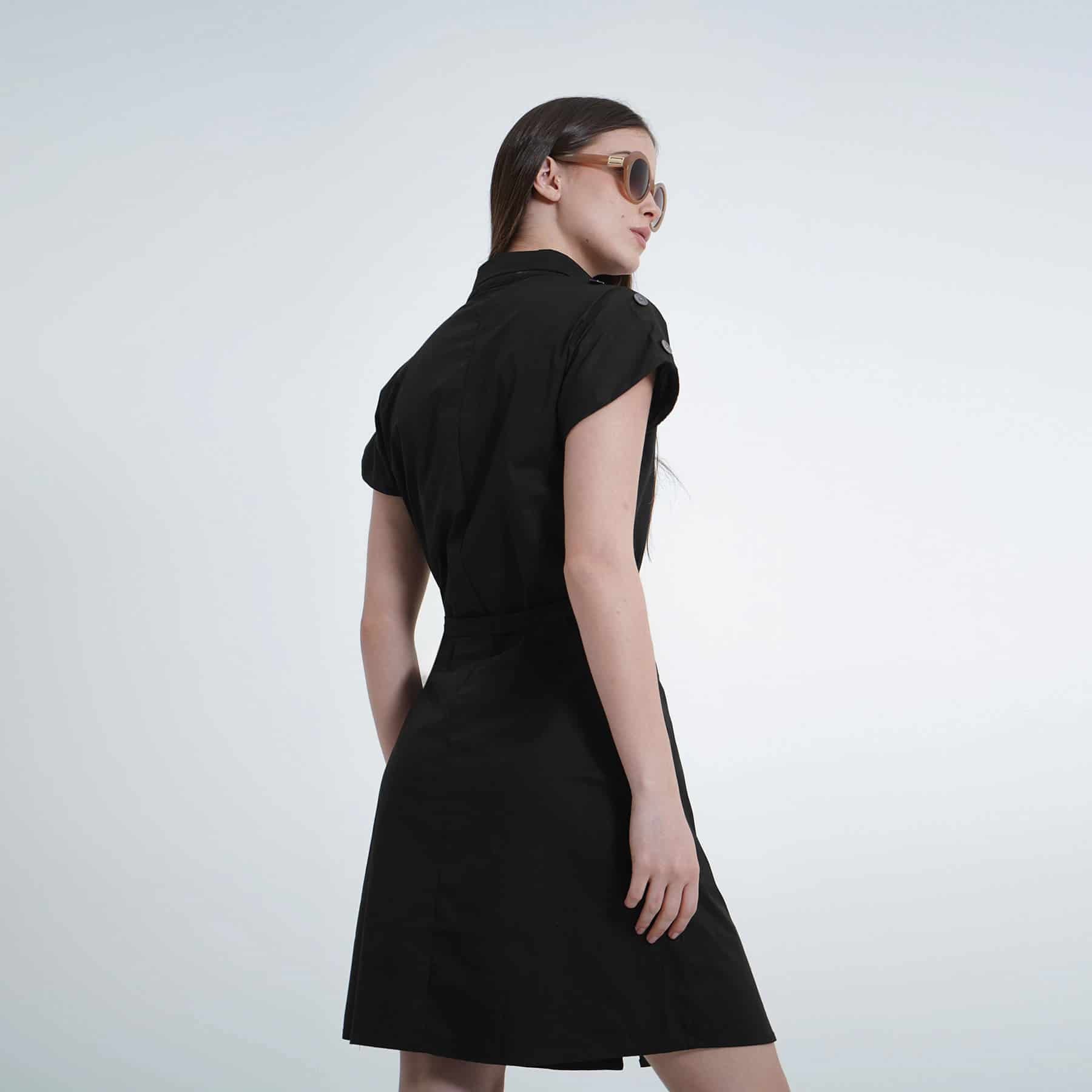 Vestido corto manga corta rodada cuello camisero con lazo - miniatura 5