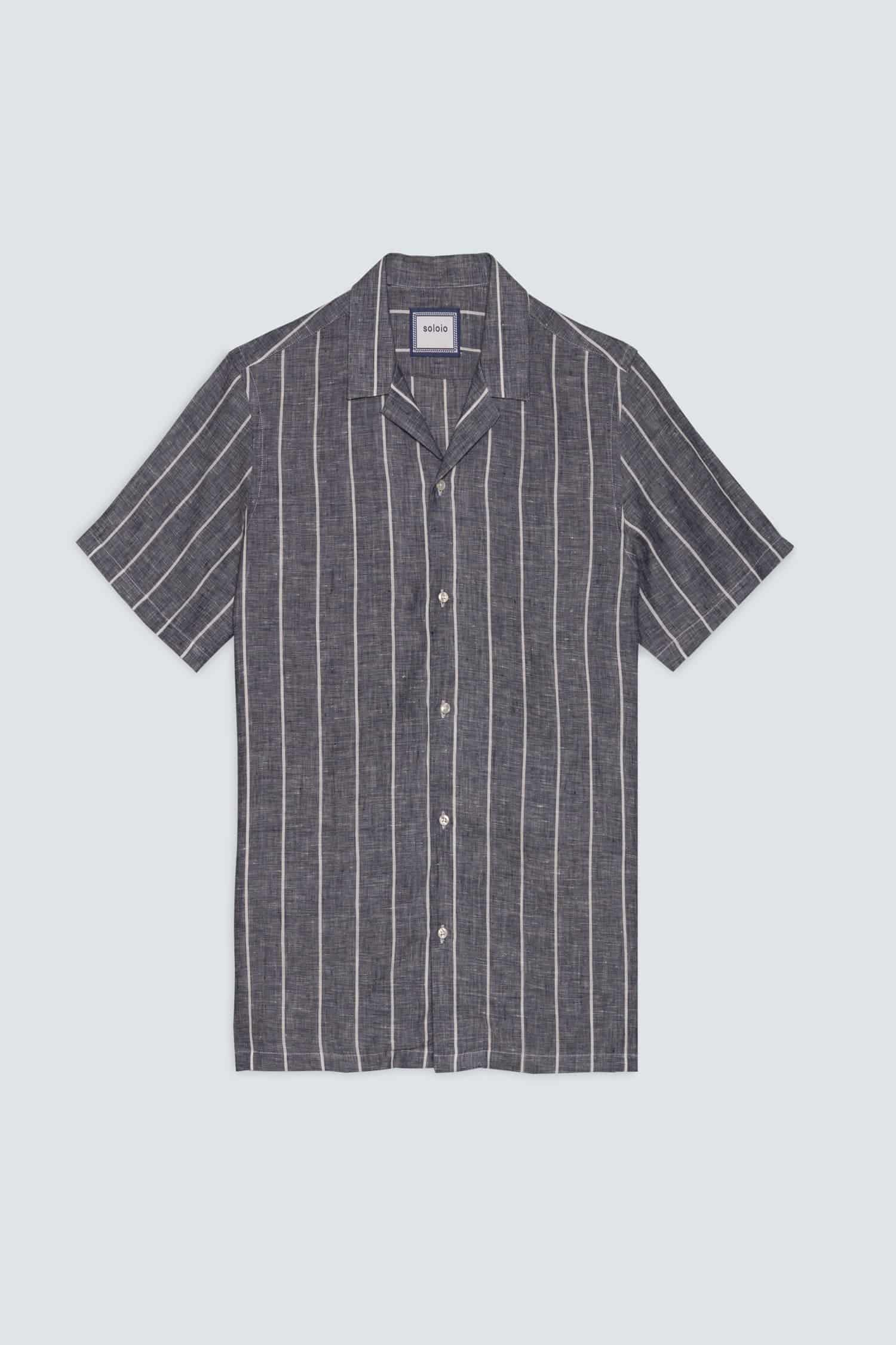 Men's linen shirt striped gray - miniatura 1