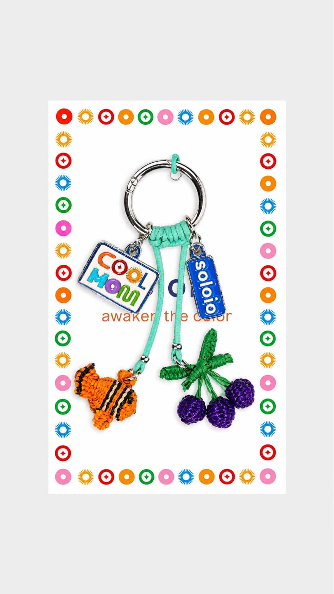Iraca palm fish and cherries keychain "Cool Mom" - miniatura 1