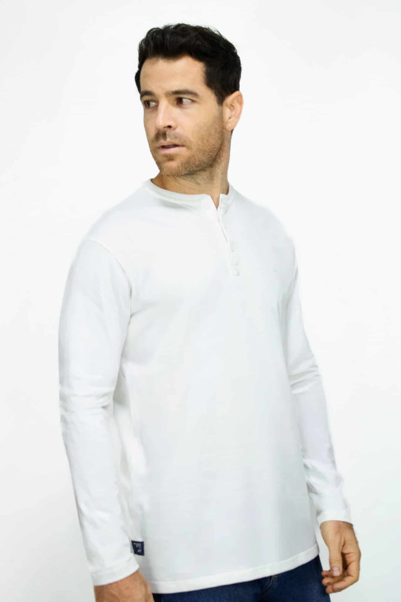 Camibuso Blanco Cuello Henley Manga Larga para Hombre - miniatura 2