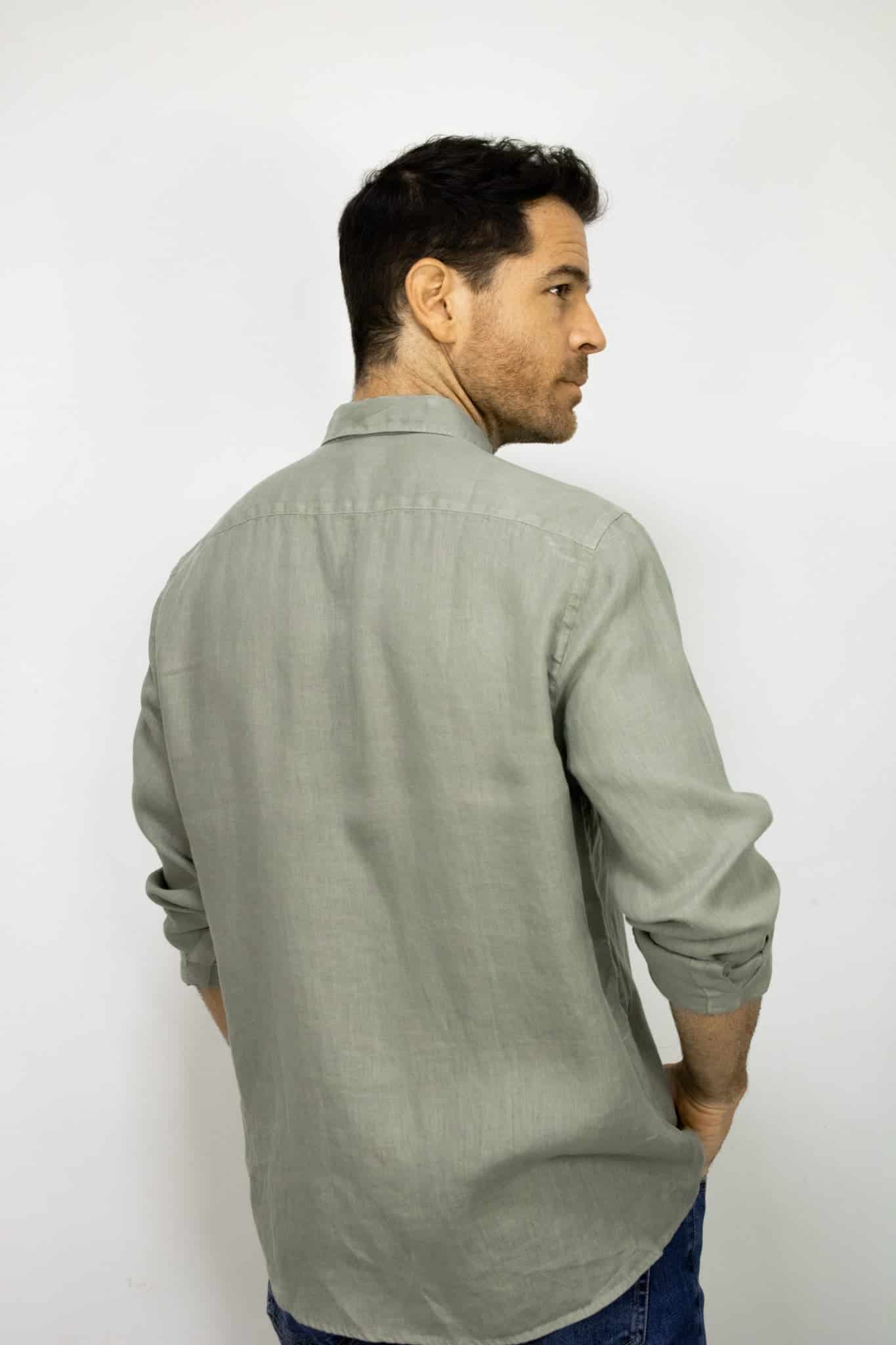 CAMISA LINO MANGA LARGA VERDE PARA HOMBRE - miniatura 3