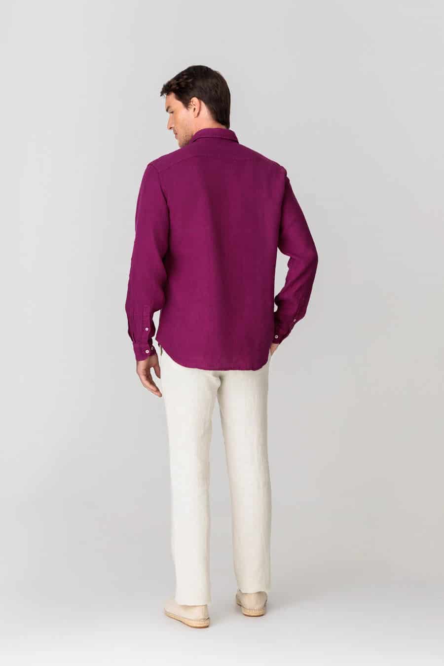 Men's linen shirt fuxia - miniatura 4