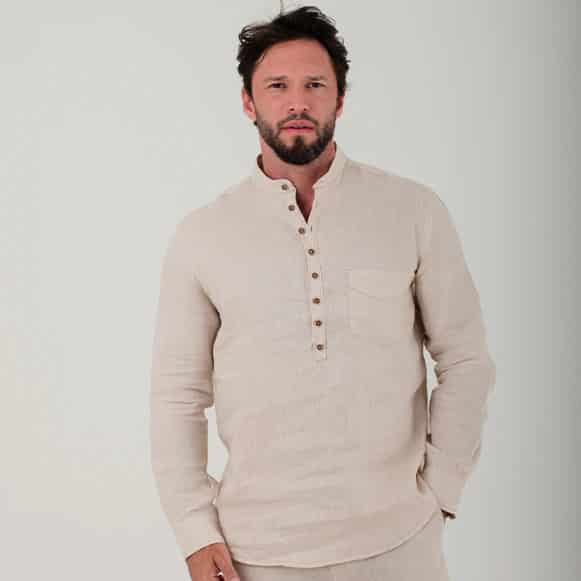 CAMISA ML 100% LINO CUELLO NERU HOMBRE - miniatura 1