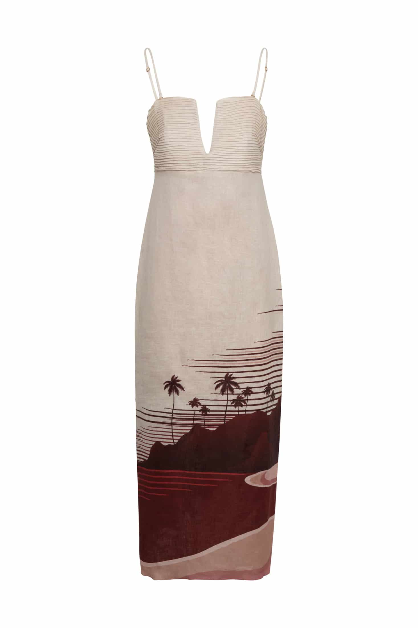 Antigüa Linen Midi Dress / Red Tropical Landscape - miniatura 2