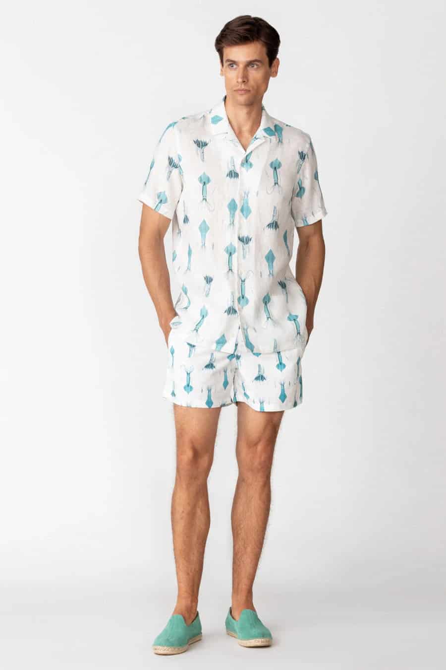 Men's linen shirt white egret - miniatura 1