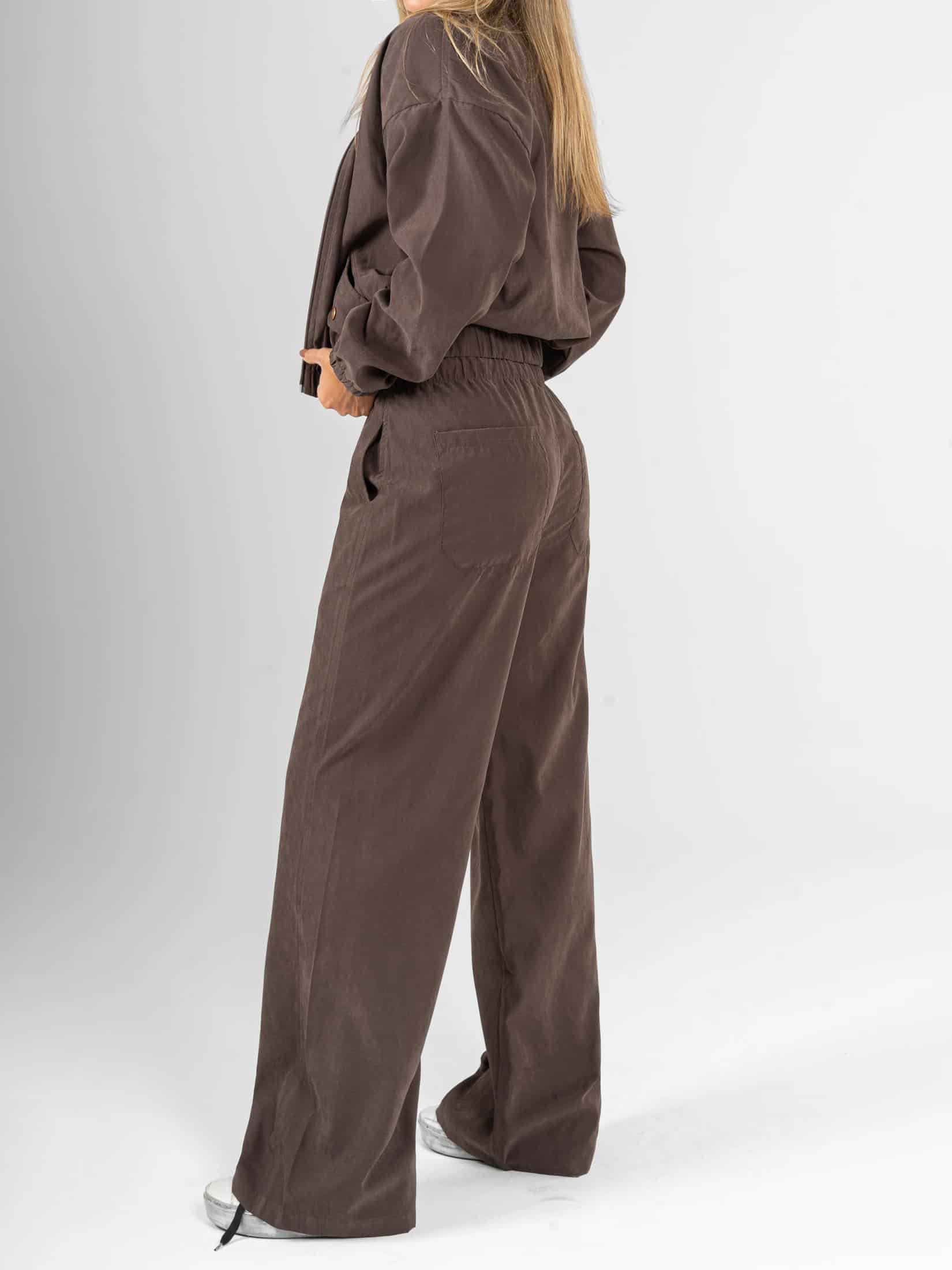 Ref: 0610693 Pantalón wide leg tejido plano liviano, tiro alto, pretina resortada, tono cafe - miniatura 2