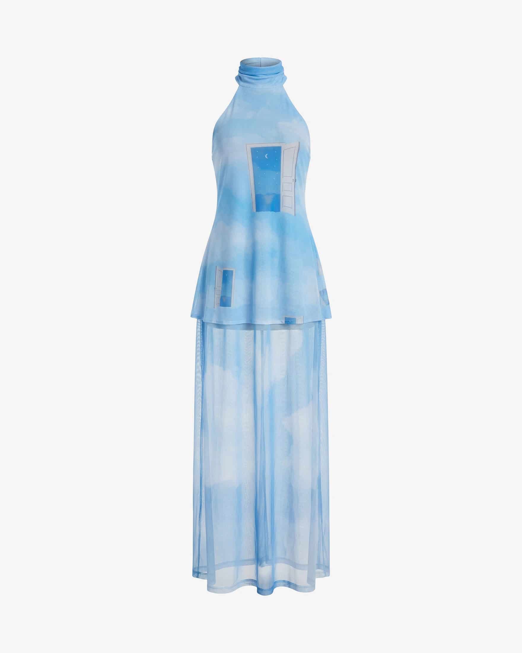 Halter Mesh Maxi Dress - Sky - miniatura 1