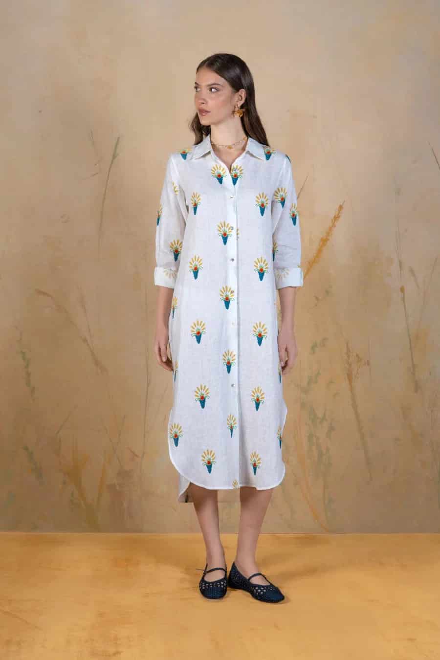 Women's Ortus linen shirt dress white - miniatura 1