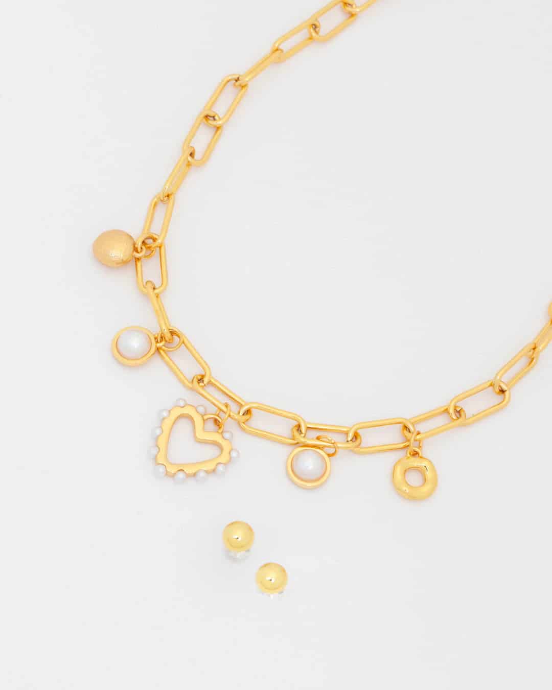 Collar Multicharms Corazón Perla + Aretes - miniatura 2