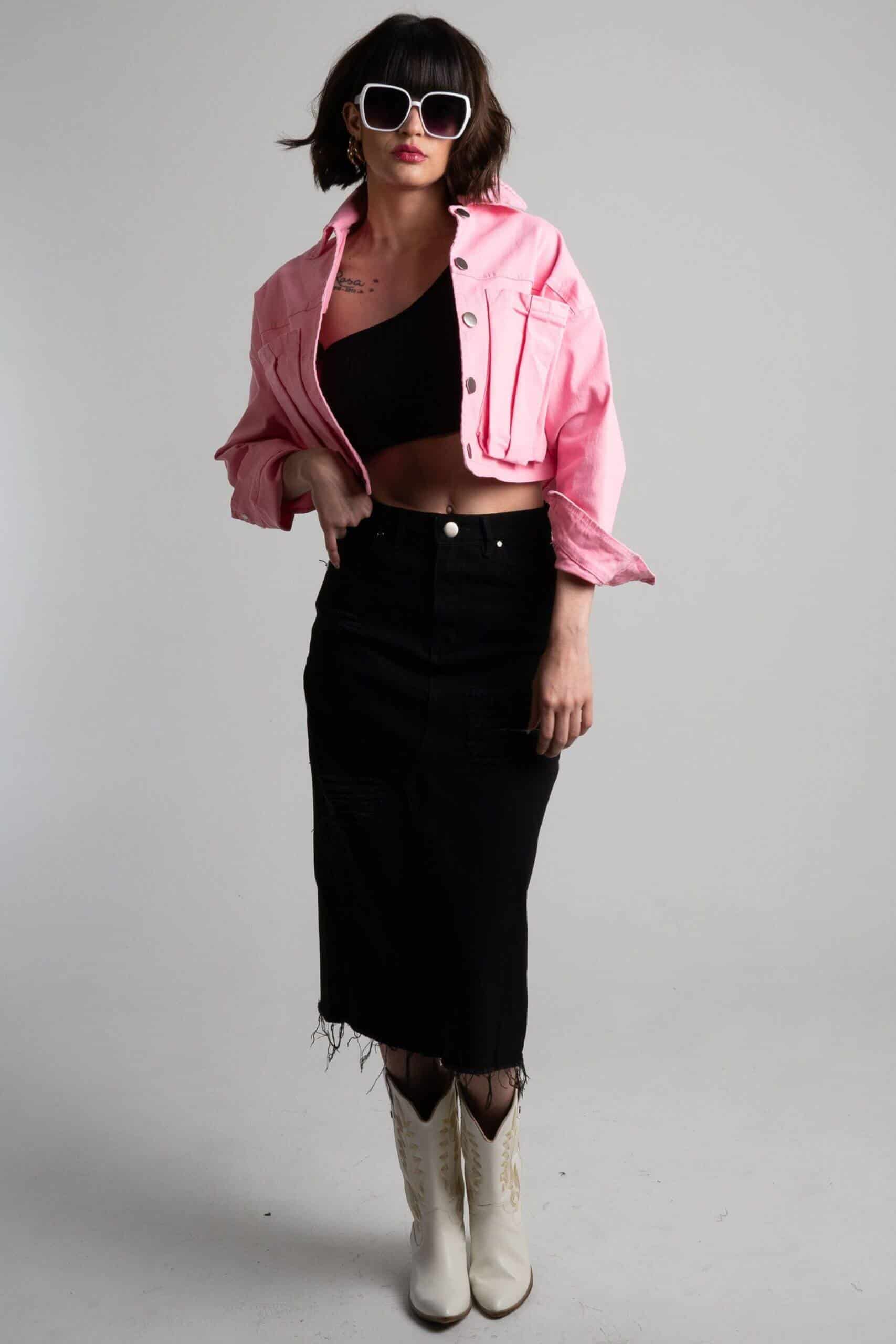 Chaqueta Cortés Denim Rosada - miniatura 1