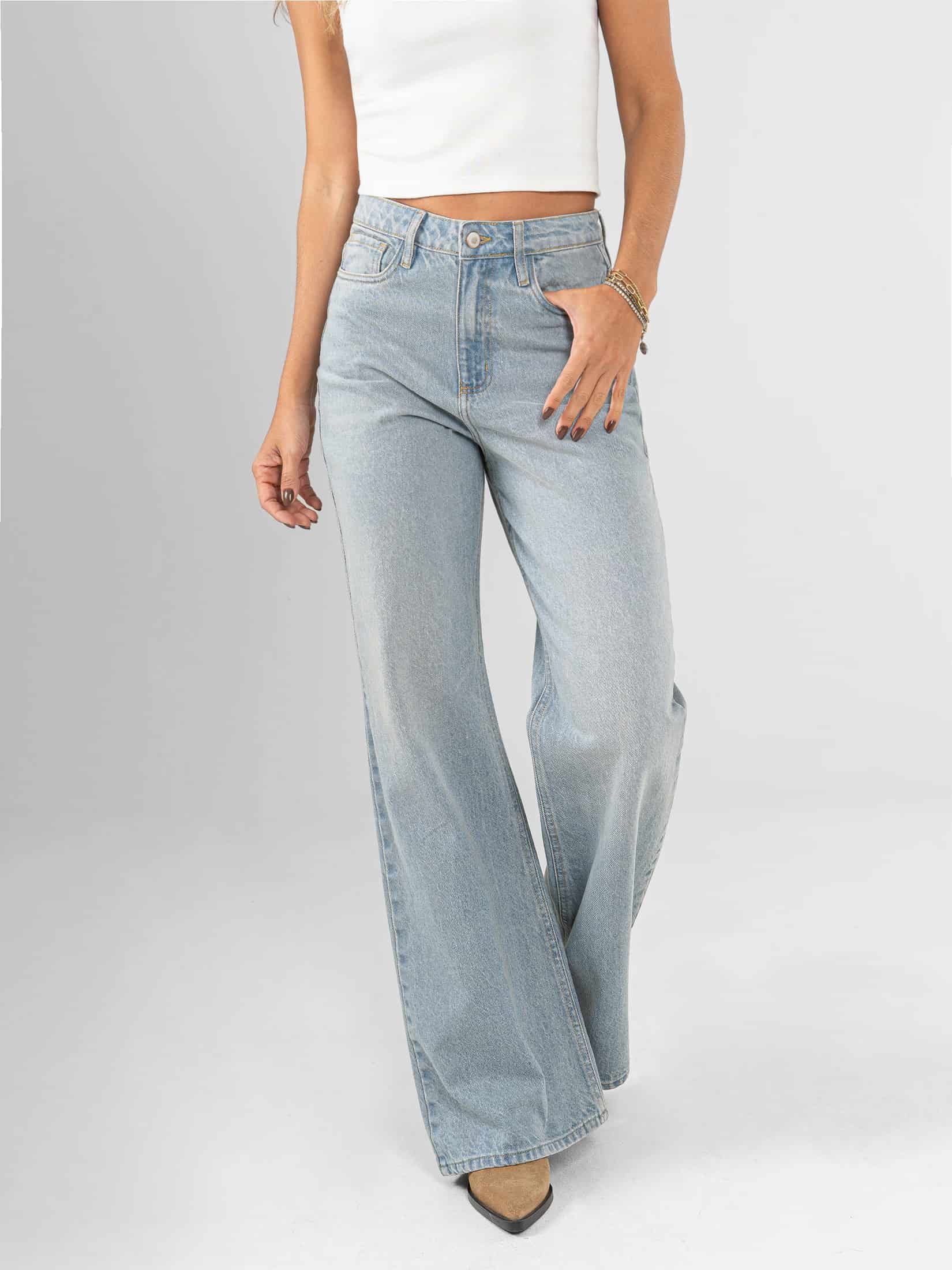 Ref: 066427 Jean Mom Flare, rígido, tiro alto, tono azul medio. - miniatura 1