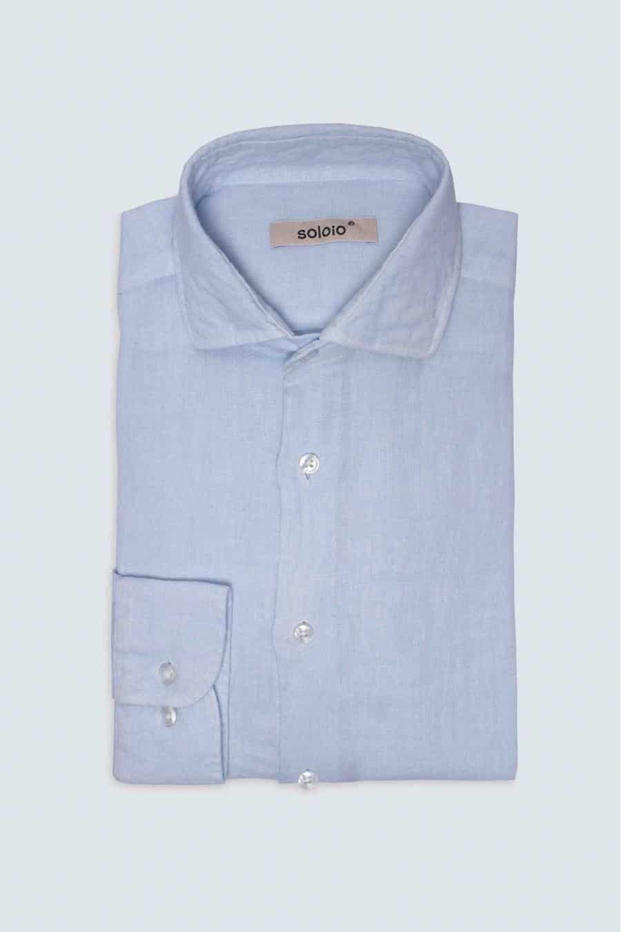 Men's linen shirt light blue powder basic - miniatura 3