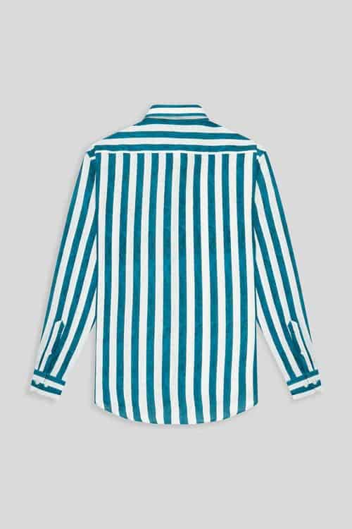 Men's linen shirt jeans faded striped - miniatura 5