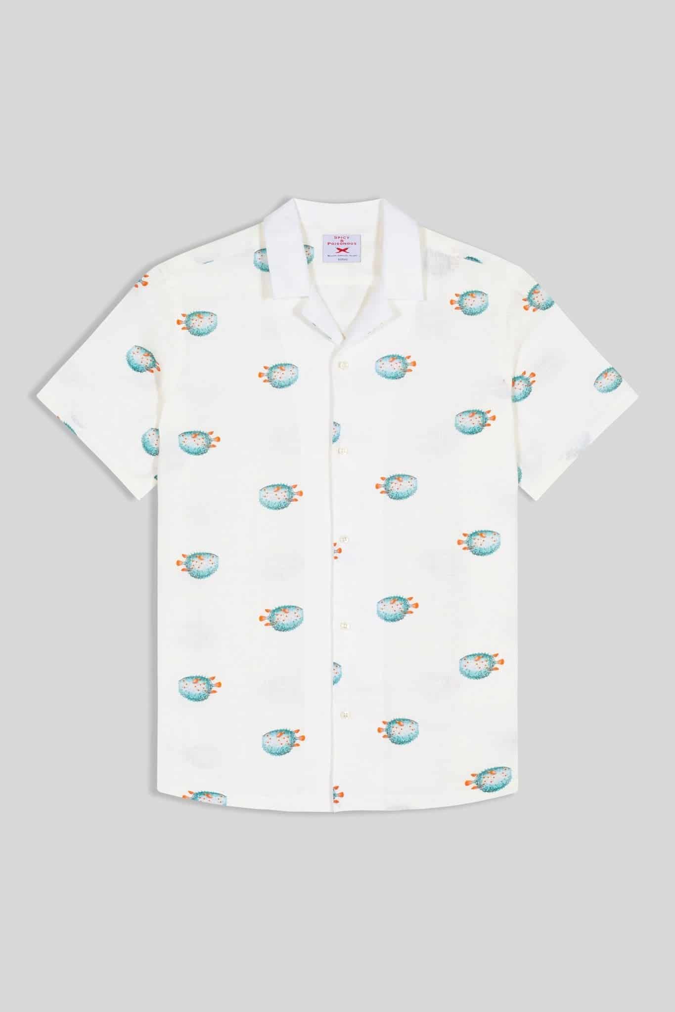 Men's linen shirt green separate pufferfish - miniatura 1