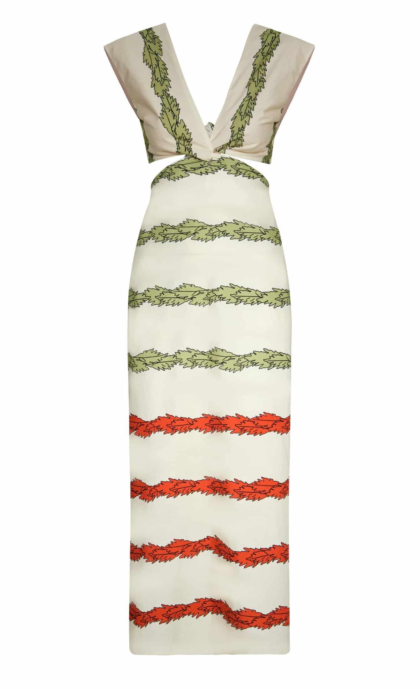 Quinto Sol Cotton Midi Dress / Ivory Striped Helechos - miniatura 2