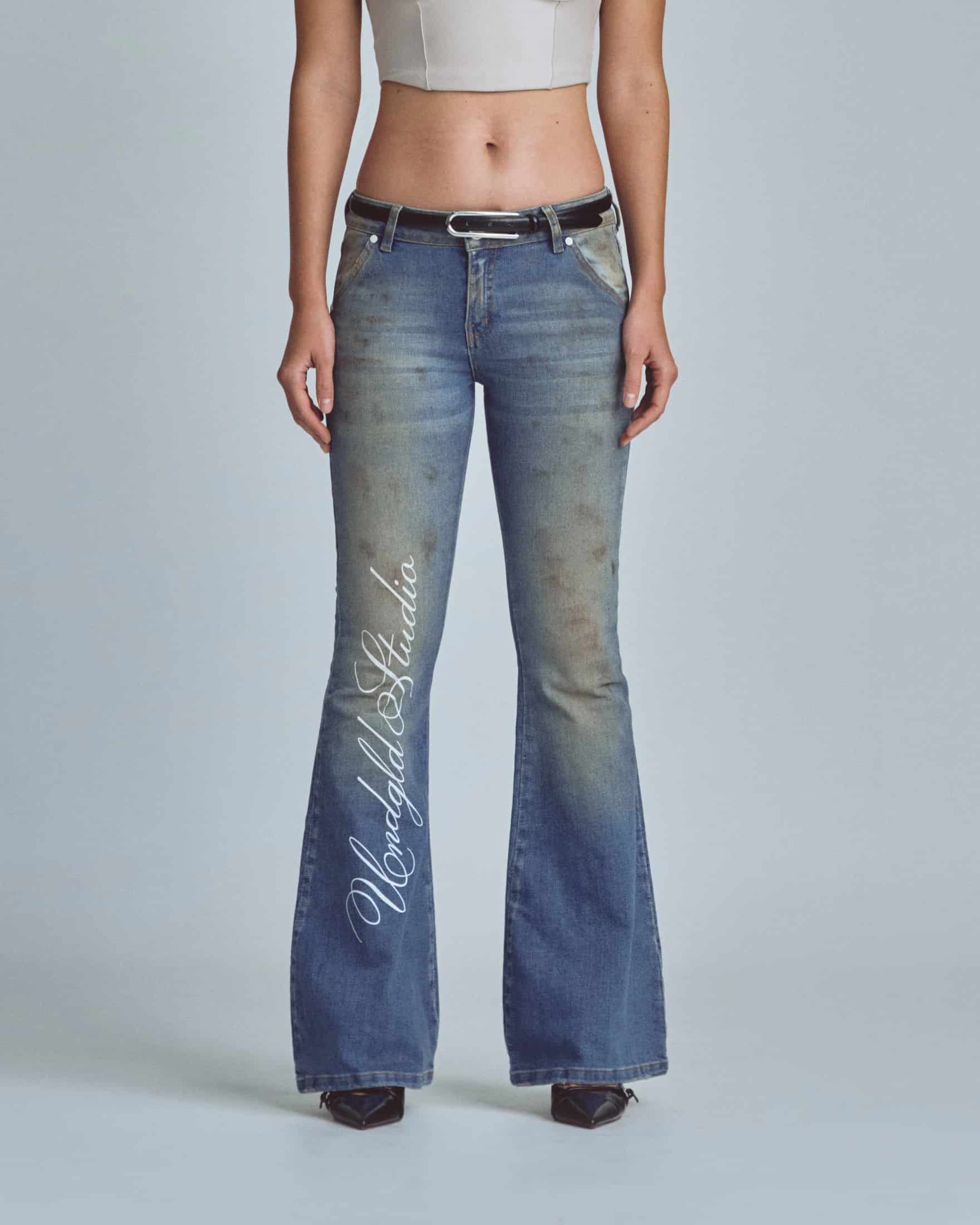 W Stardust Undgld Studio Flare Jeans Mechanic Blue - miniatura 2