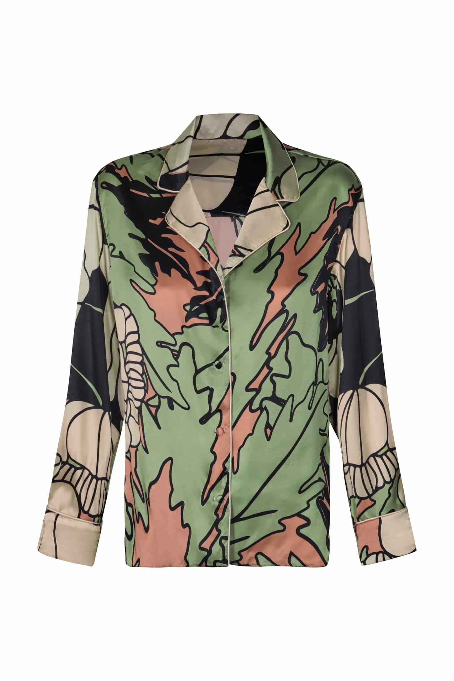 Noches De Luna Satin Silk Shirt / Sage Gladiolos Garden - miniatura 1