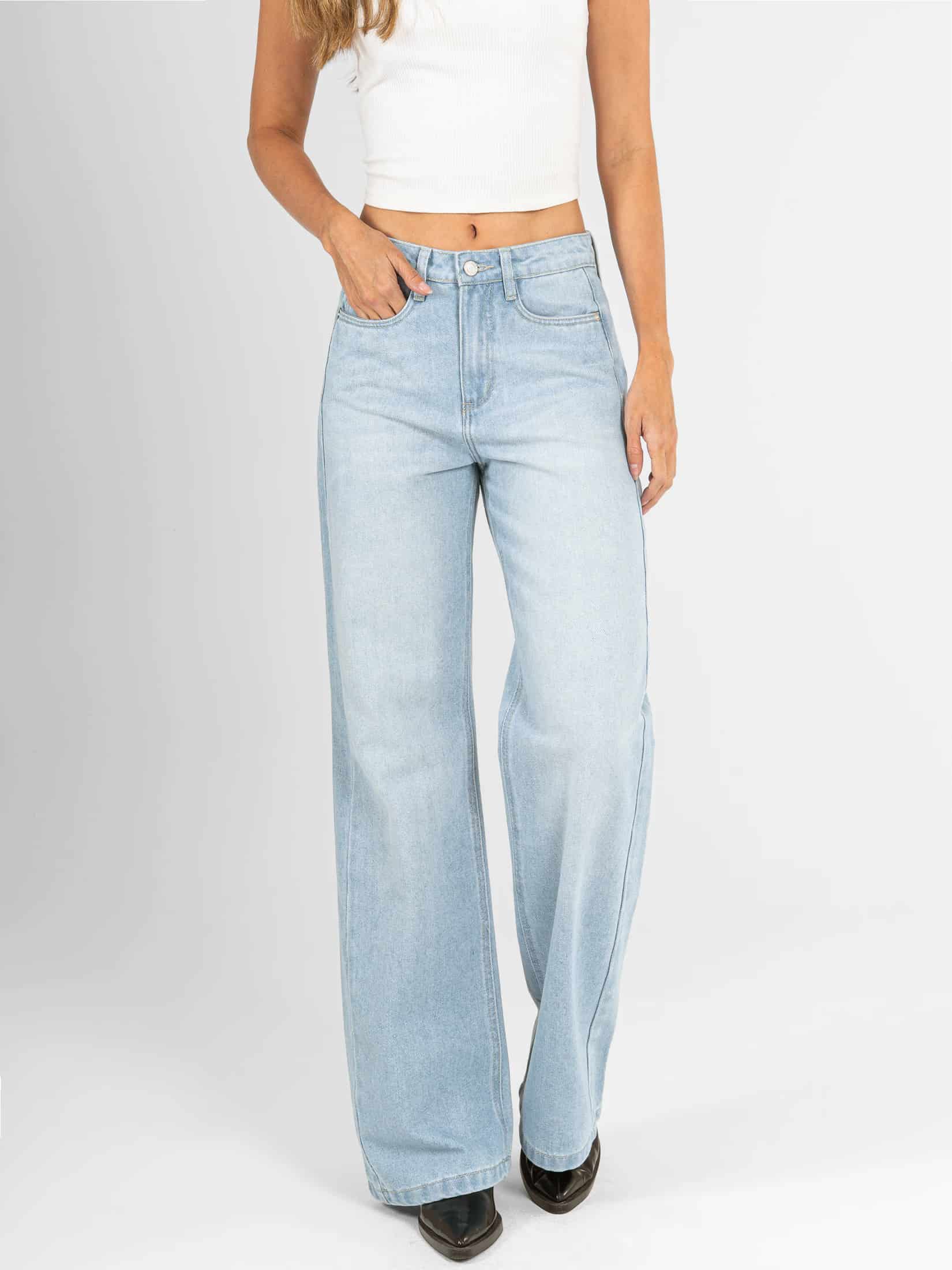 Ref: 066528 Jean mom flare, rígido, tiro alto, tono azul medio claro - miniatura 1