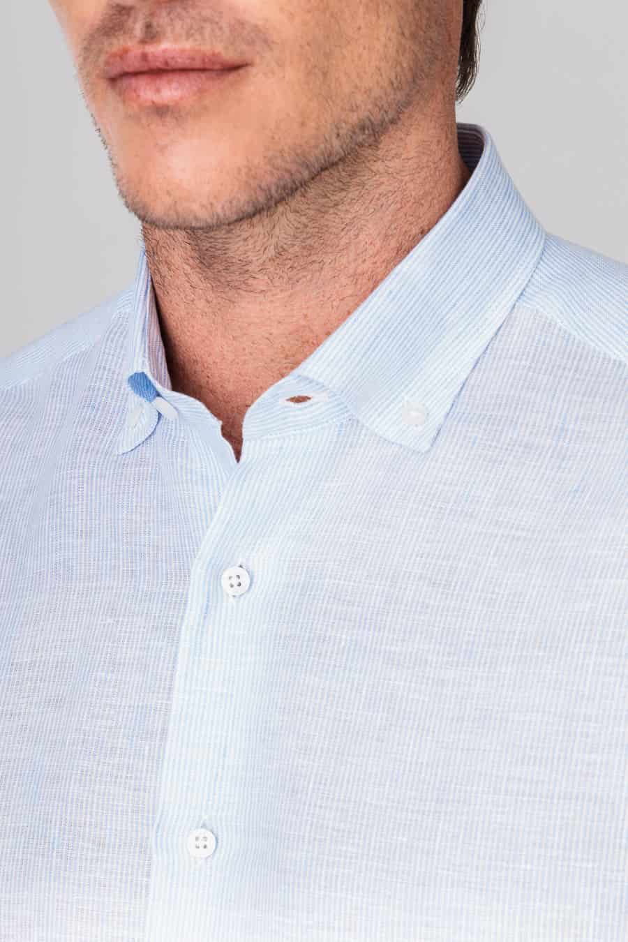 Men's linen shirt mini stripes blue - miniatura 6