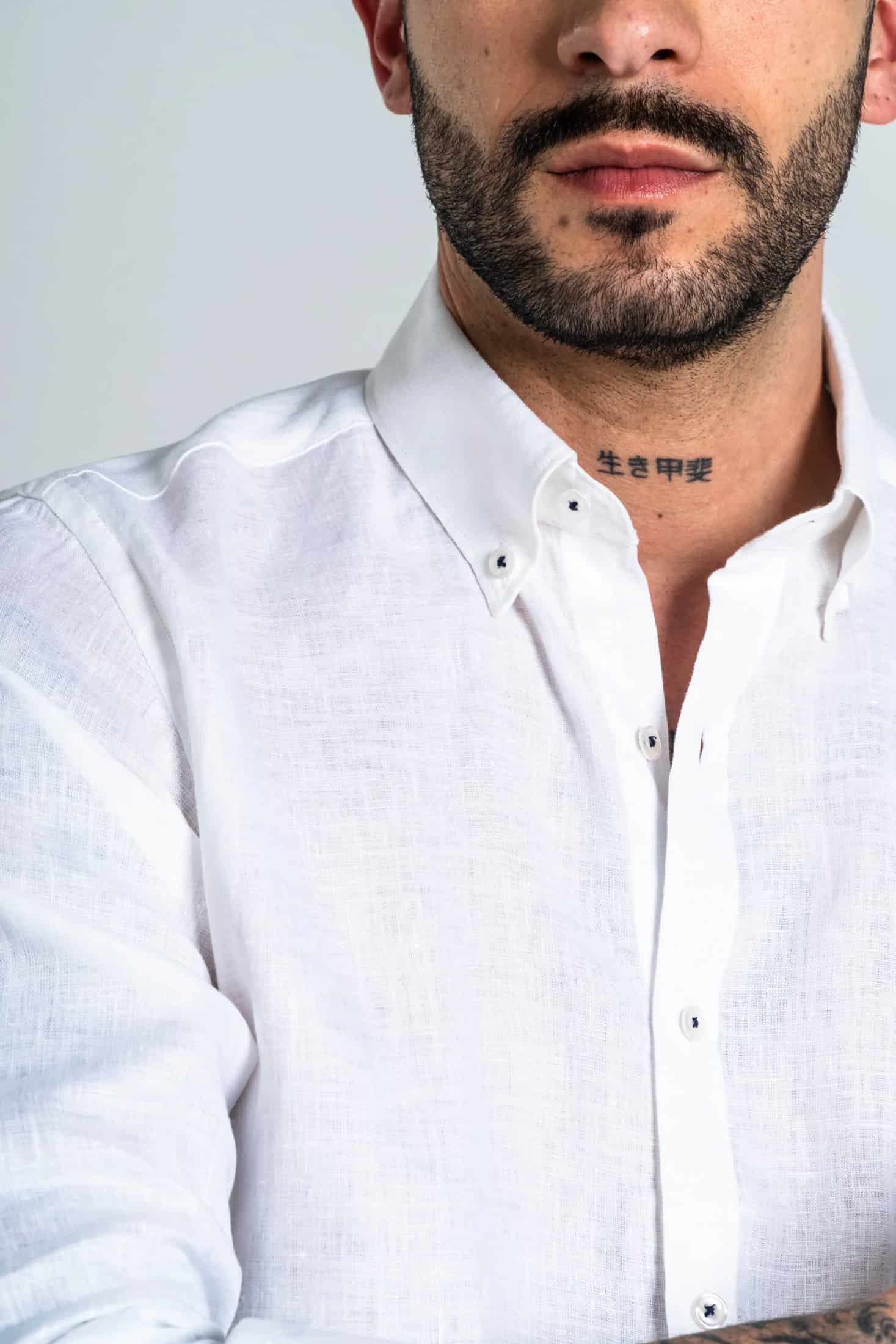 Camisa Botón Contraste Lino Blanco - miniatura 3