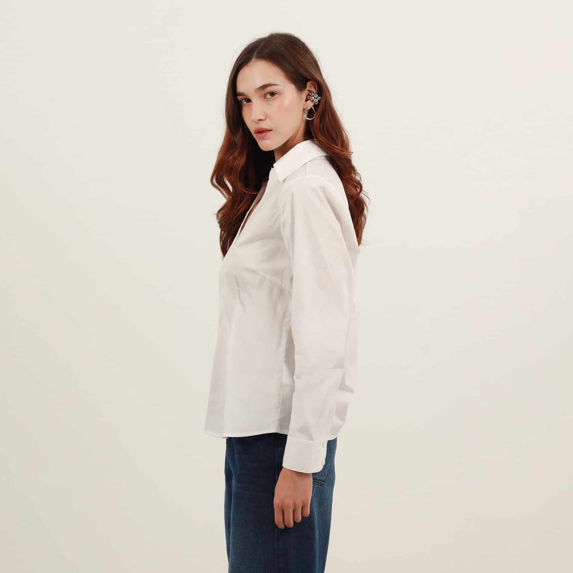 Blusa abierta cuello sport manga larga con pinzas de entalle - miniatura 10
