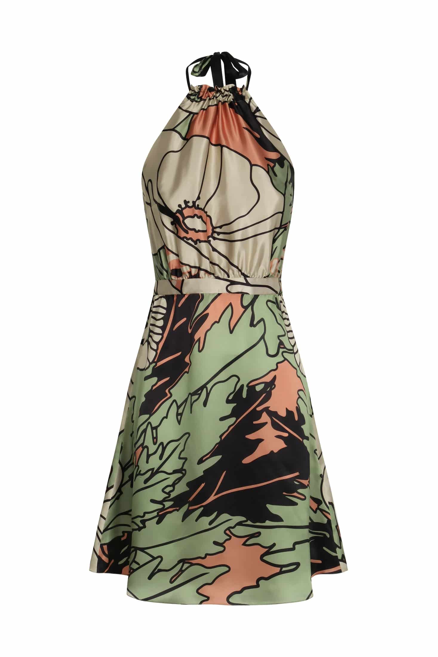 Atardecer de Verano Satin Silk Mini Dress / Sage Gladiolos Garden - miniatura 1