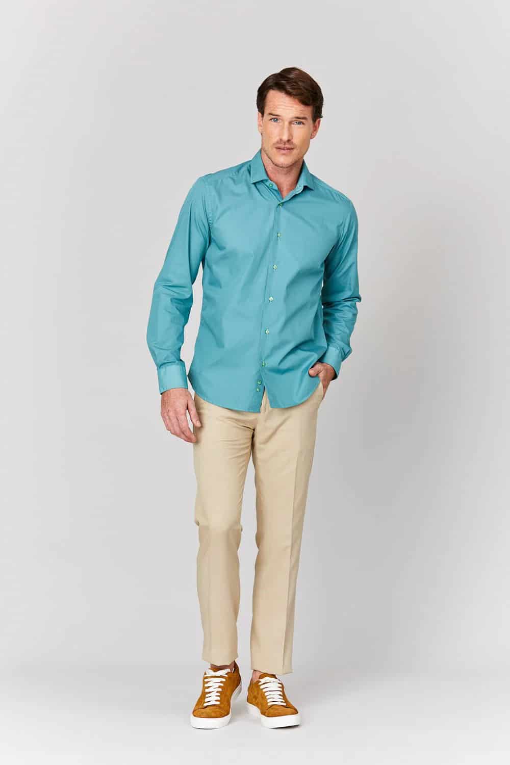 Men's basic green cotton muslin shirt - miniatura 4