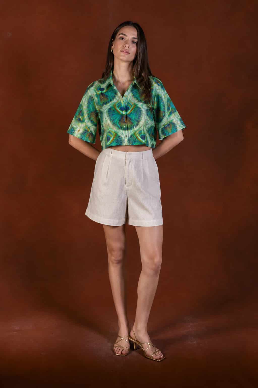 Women's Iridis linen shirt green - miniatura 1