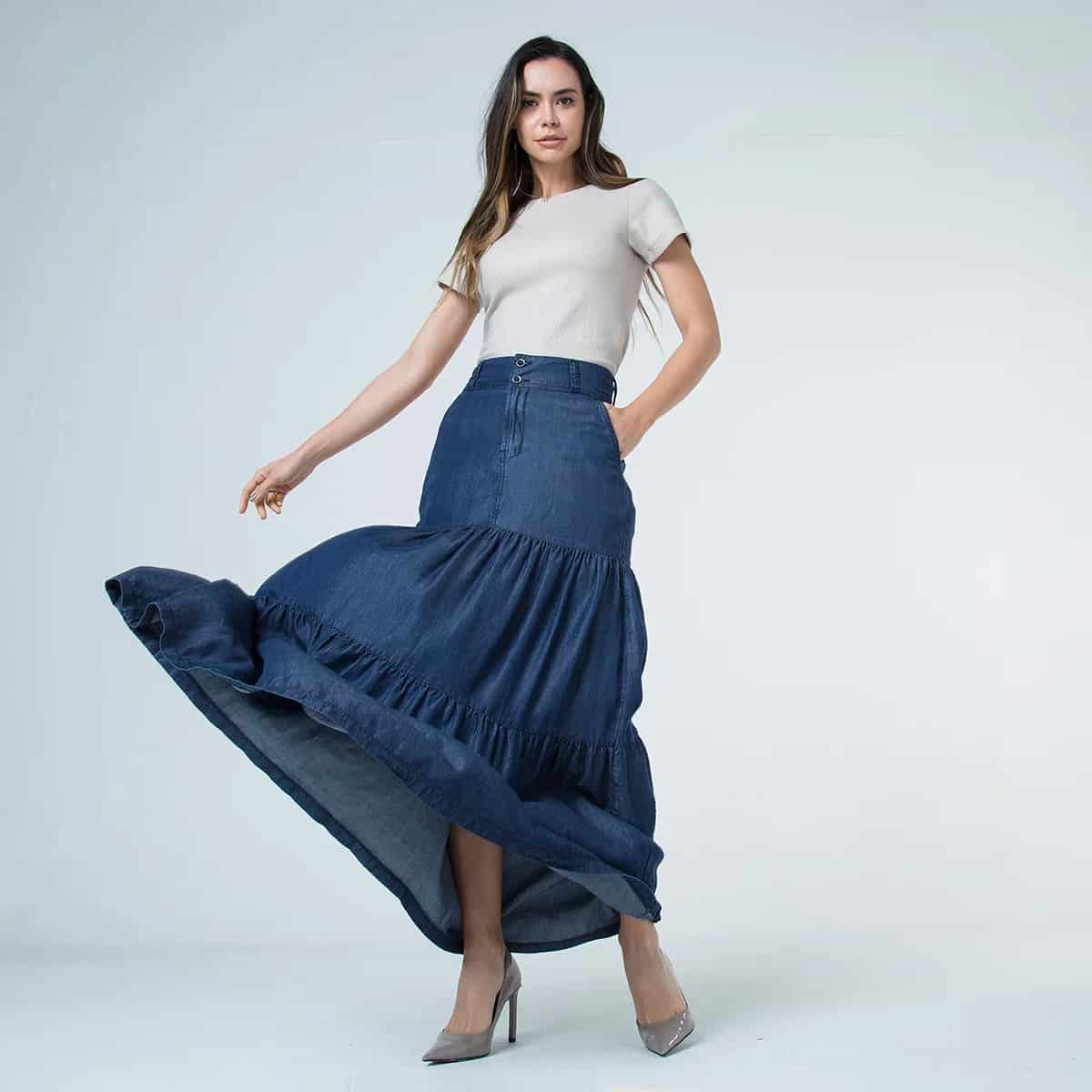 Falda Larga Denim Drk - miniatura 1